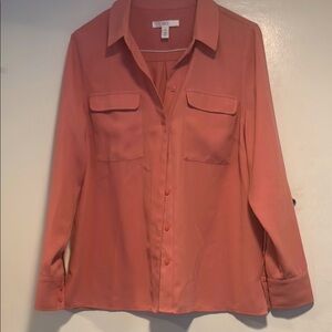 1901 - dark salmon, button up blouse. Long sleeves. In excellent condition.